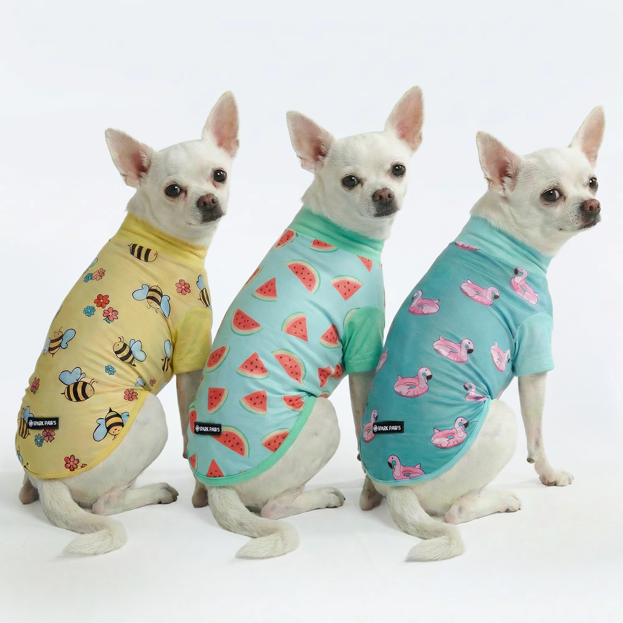 Sunblock Dog T-Shirt (3-pack) - Bees. Flamingo. Watermelon