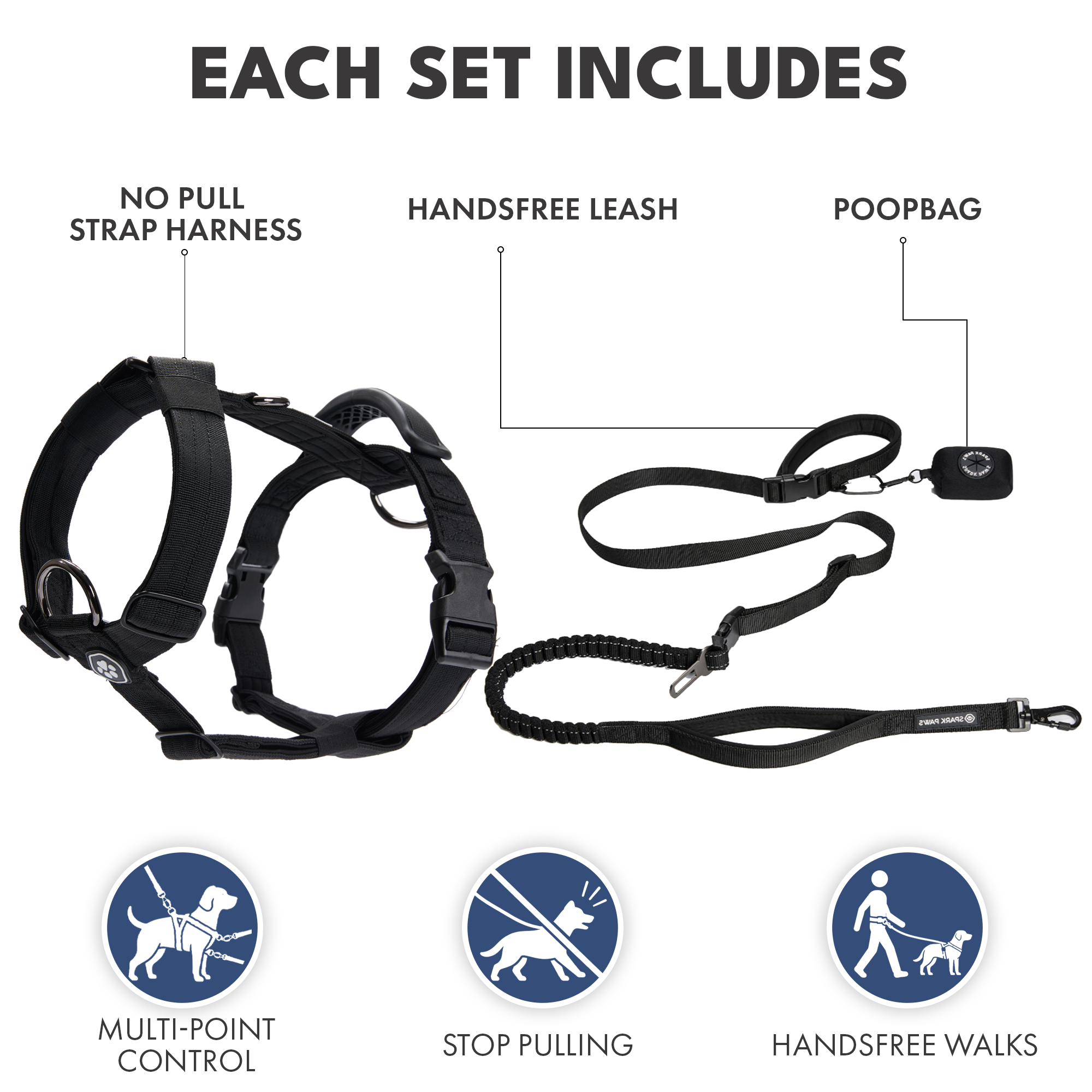 Comfort Control No-Pull Dog Harness and Multipurpose Leash Set - Black - Image 3
