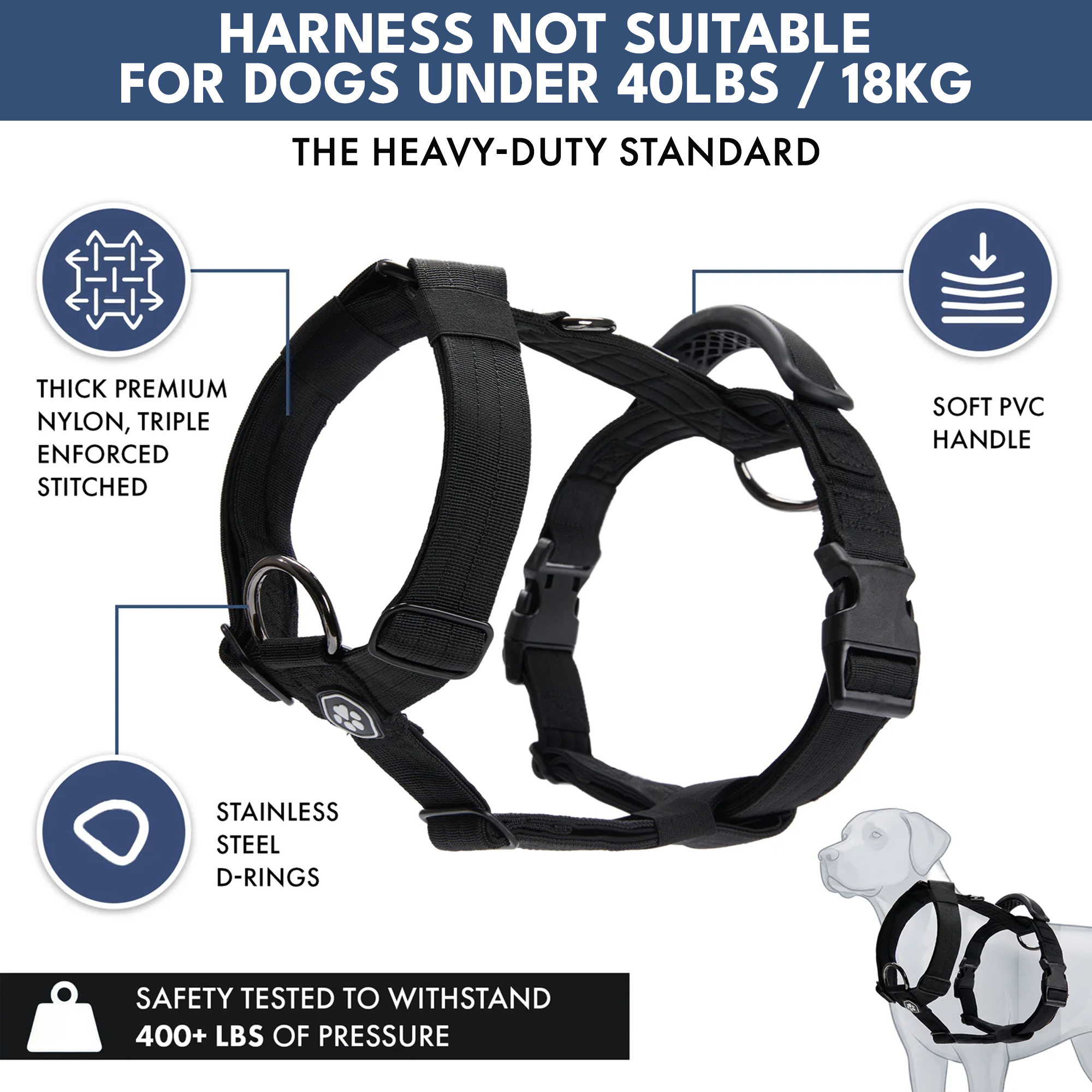 Comfort Control No-Pull Dog Harness and Multipurpose Leash Set - Black - Image 2