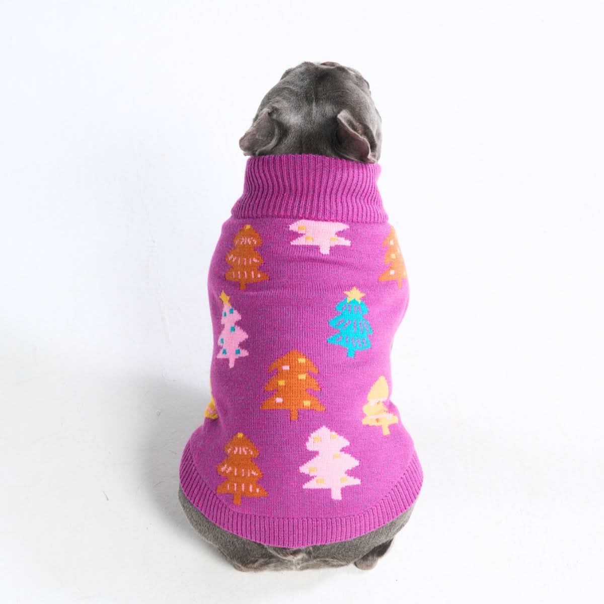Christmas Knit Dog Sweater - Candy Trees Magenta - Image 3
