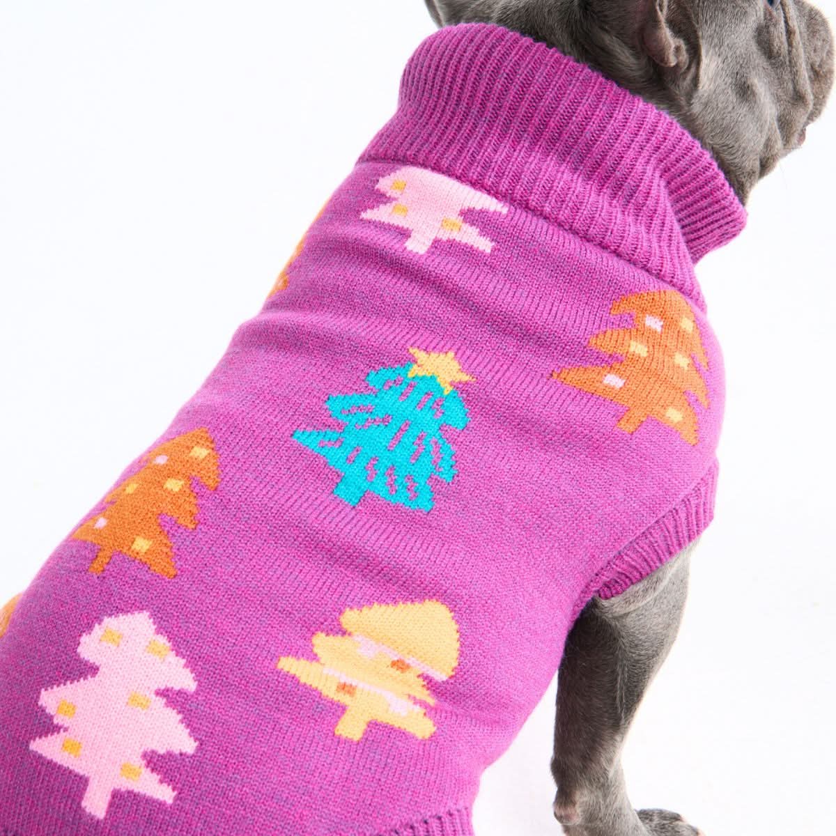Christmas Knit Dog Sweater - Candy Trees Magenta - Image 4