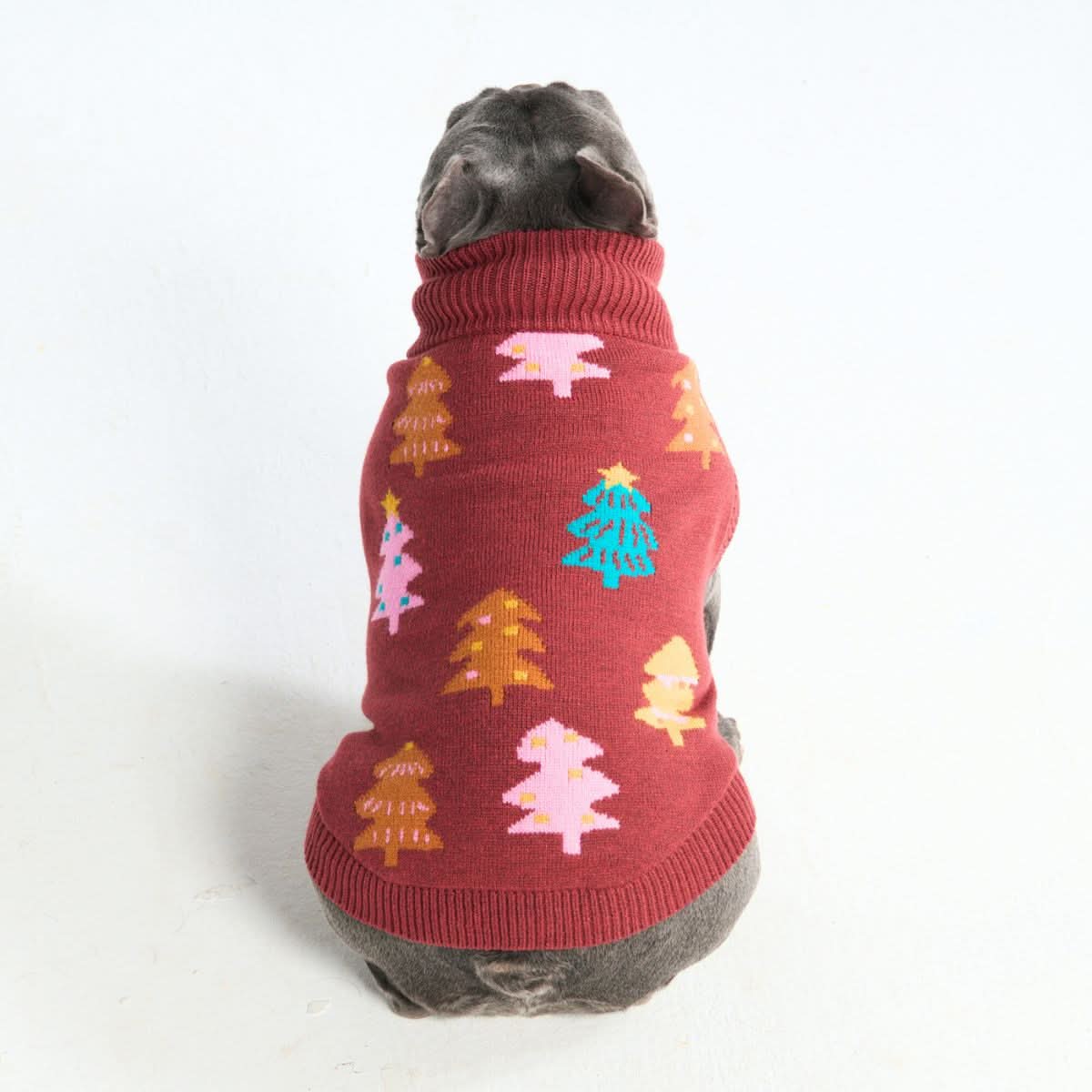 Christmas Knit Dog Sweater - Candy Trees Chestnut - Image 2