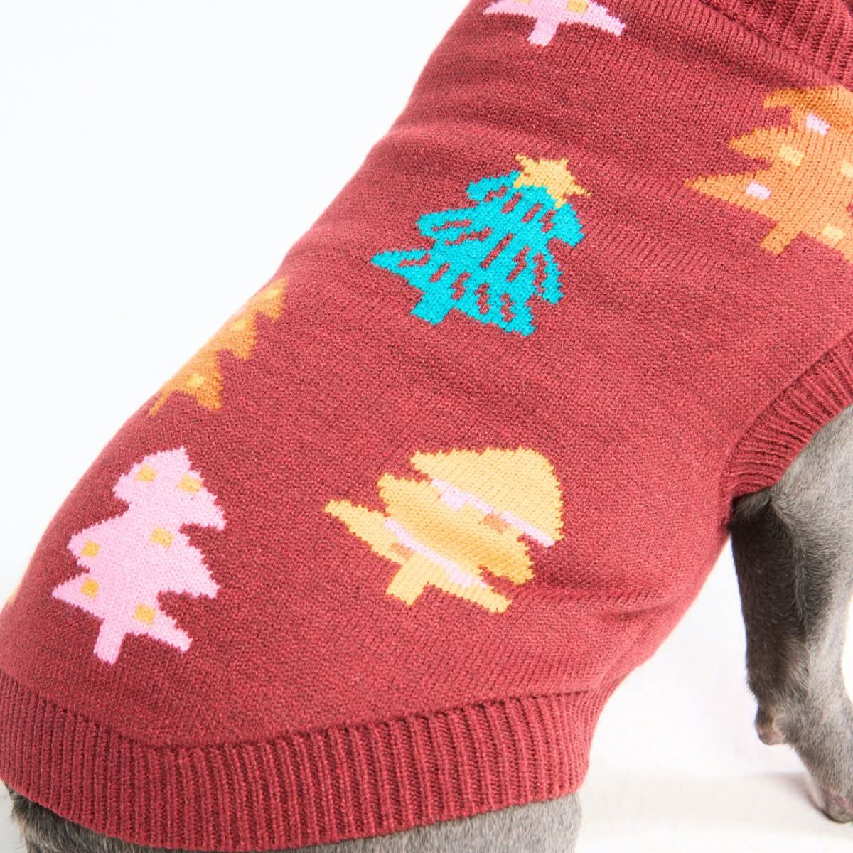 Christmas Knit Dog Sweater - Candy Trees Chestnut - Image 3
