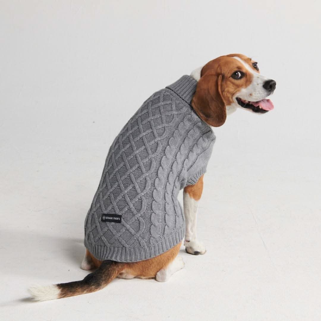 Cable Knit Dog Sweater - Grey - Image 4