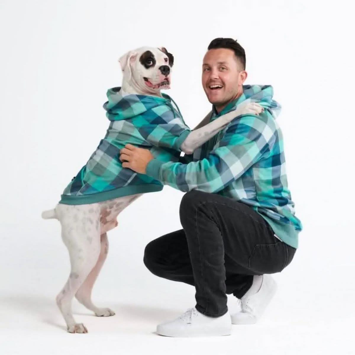 Velvet Dog Hoodie - Turquoise Checkered - Image 8