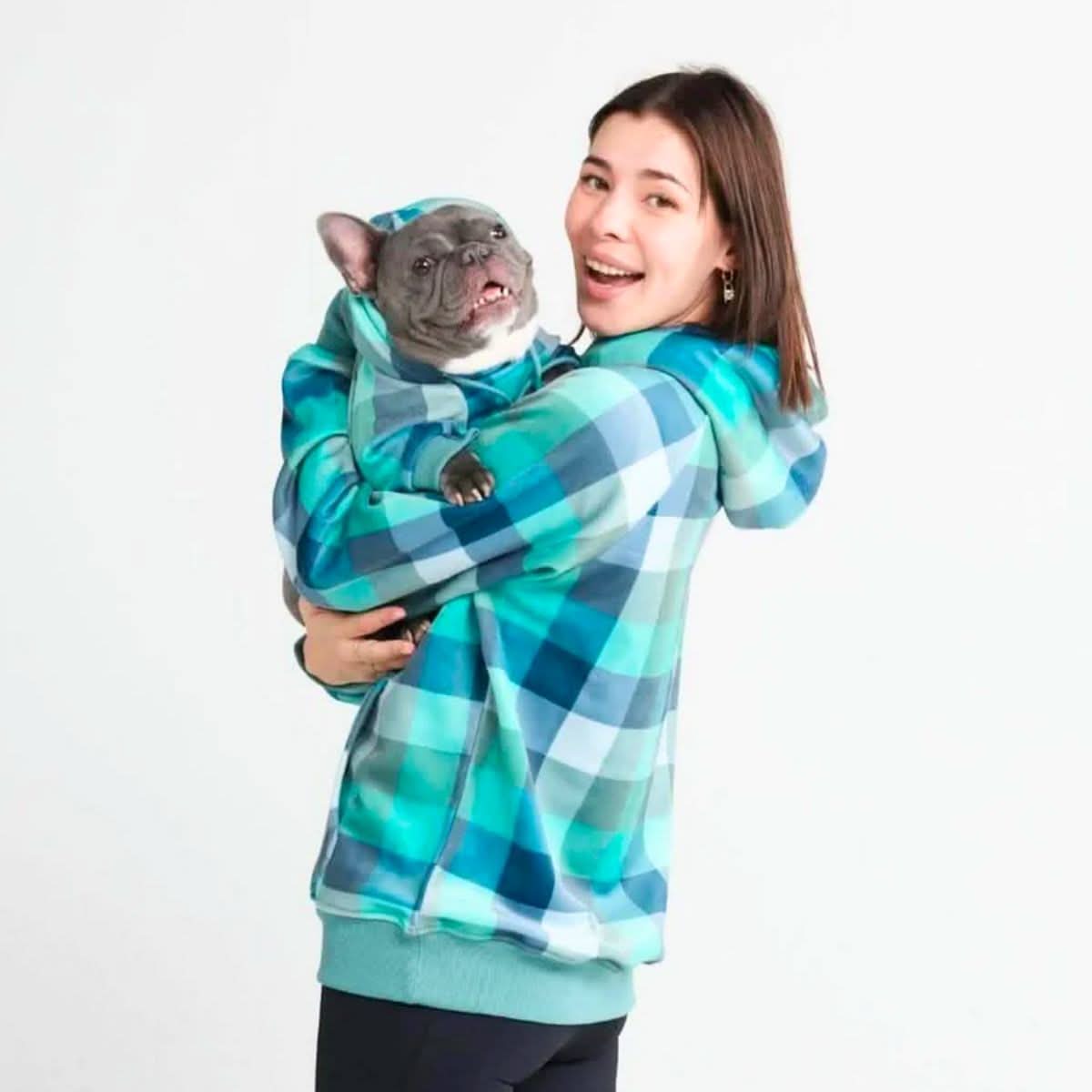 Velvet Dog Hoodie - Turquoise Checkered - Image 7