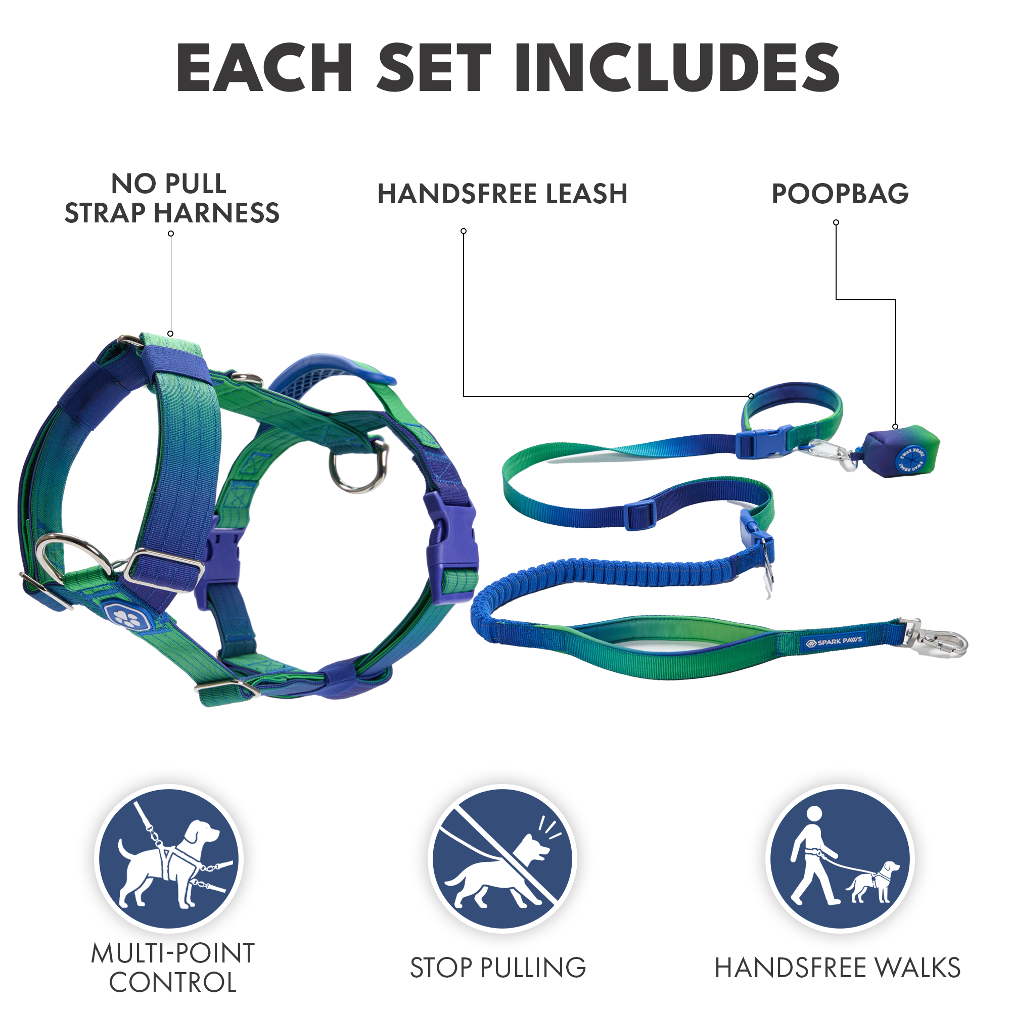 Comfort Control No-Pull Dog Harness and Multipurpose Leash Set - Lime Wave - Image 3