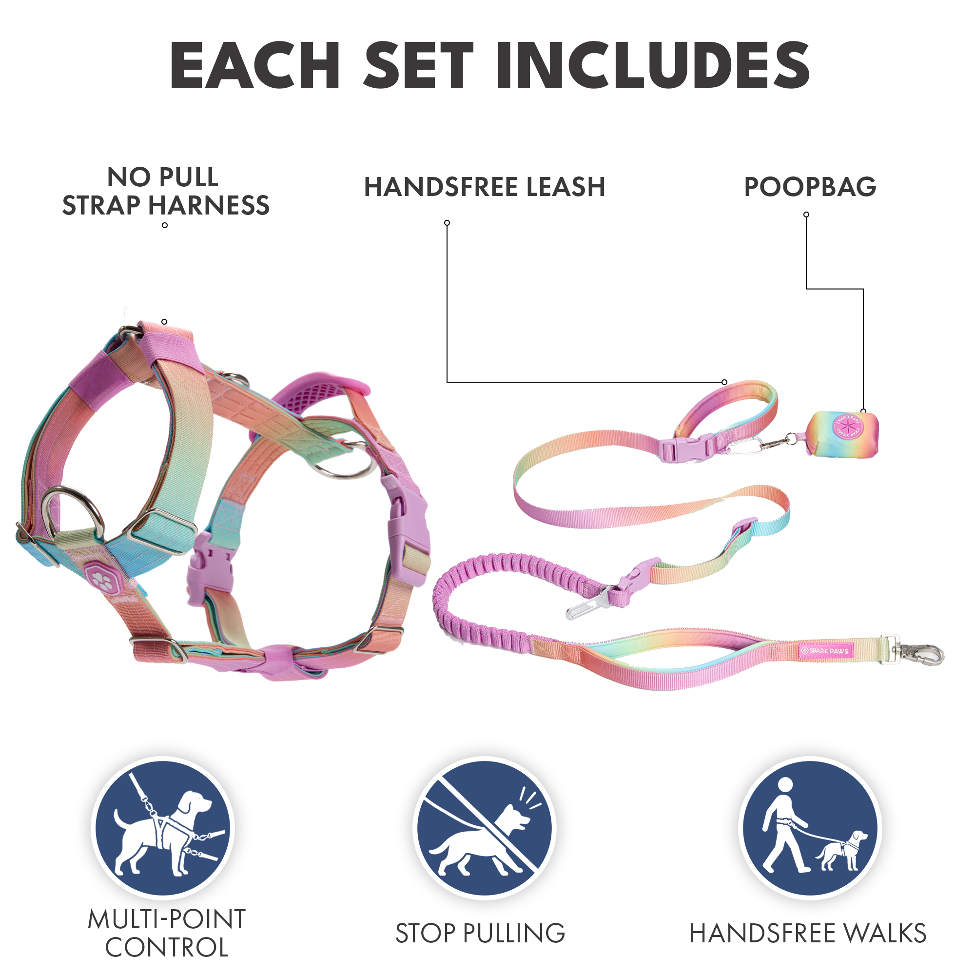 Comfort Control No-Pull Dog Harness and Multipurpose Leash Set - Pastel Icing - Image 3