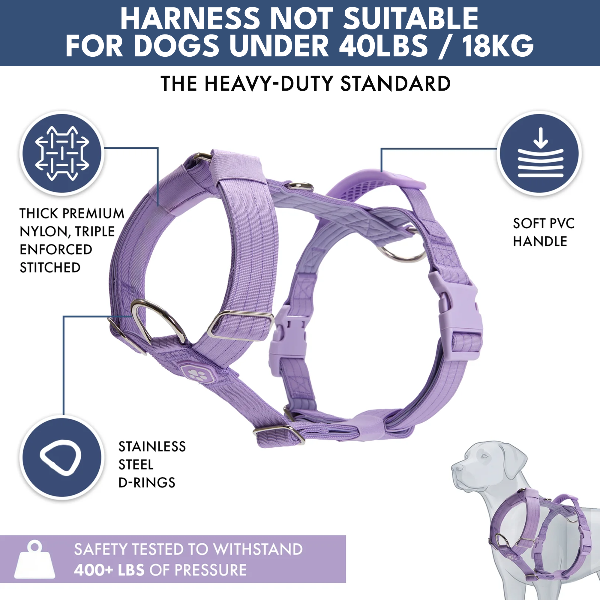Comfort Control No-Pull Dog Harness and Multipurpose Leash Set - Purple - Image 2