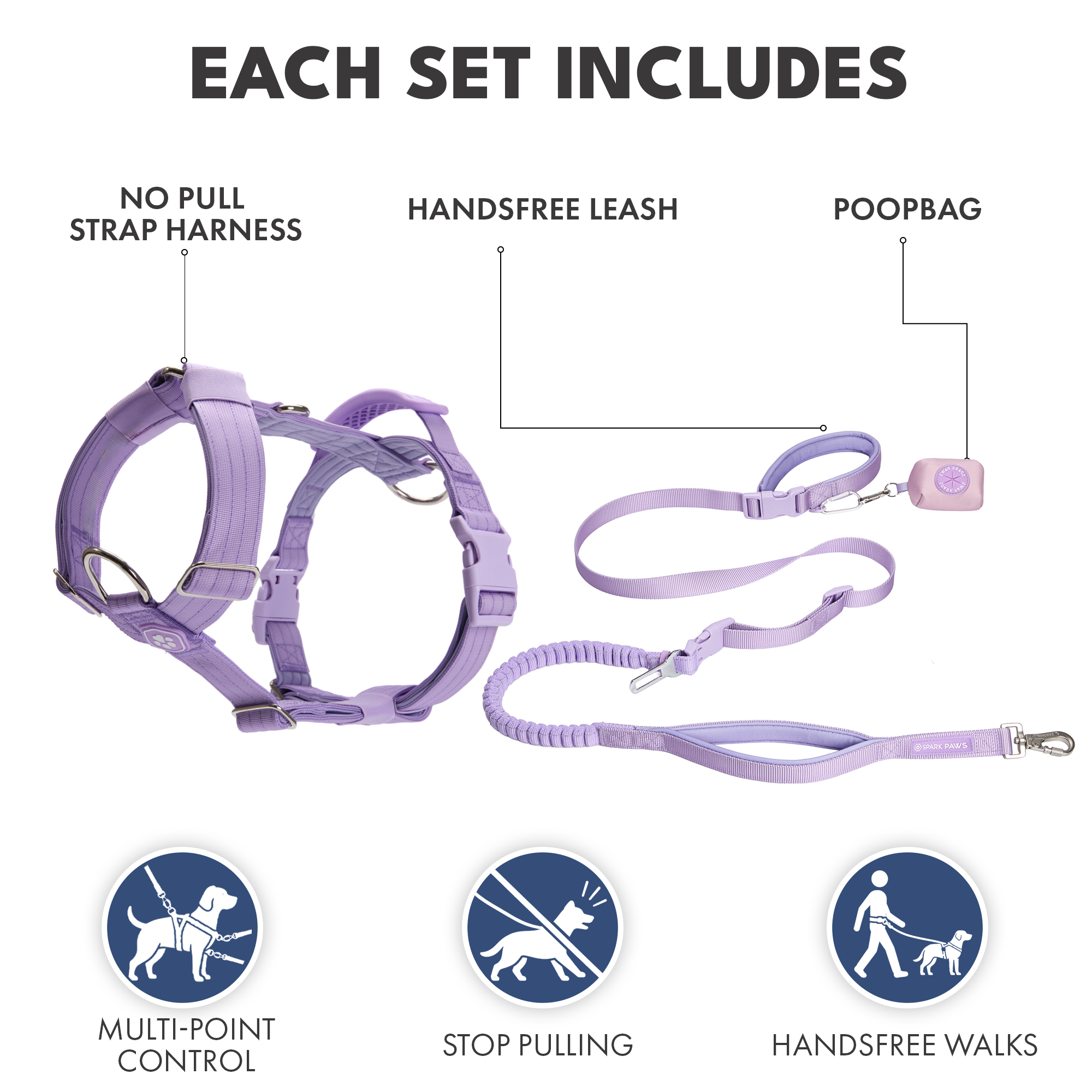 Comfort Control No-Pull Dog Harness and Multipurpose Leash Set - Purple - Image 3